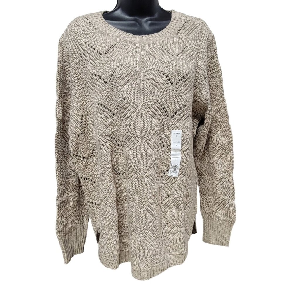 Sonoma Beige Crewneck Sweater L Cotton Blend Textured